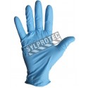 3.8 mils ambidextrous powder-free blue nitrile disposable gloves approved by the CFIA & AAC. Size: small (7) to XL (10)