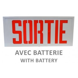 Emergency exit sign in French (“Sortie”), 120V with battery, certified CSA. Steel casing, simple or double face.