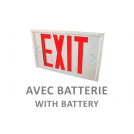 Enseigne en anglais «Exit» 120V avec batterie, approuvée CSA. Boîtier en acier, face simple ou double.