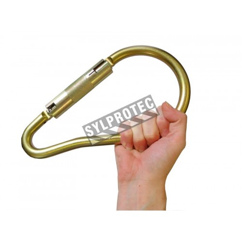Semi-automatic self-locking pear-shaped carabiner. 2&quot; opening, resists a force of 8093 lb (36 kN)