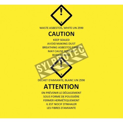 Statutory bilingual yellow bag for asbestos waste. Allows safe transportation of hazardous waste to landfills. 3 mils, 26&quot;x40&quot;
