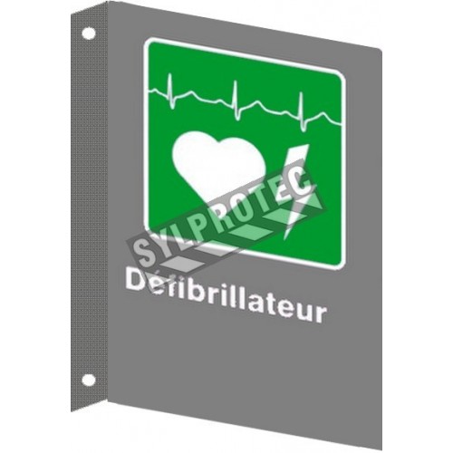 French CSA &quot;Defibrillator&quot; sign in various sizes, shapes, materials &amp; languages + optional features