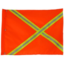 Drapeau de signalisation en nylon orange avec bandes jaunes et argentées, 18 x 26 po.