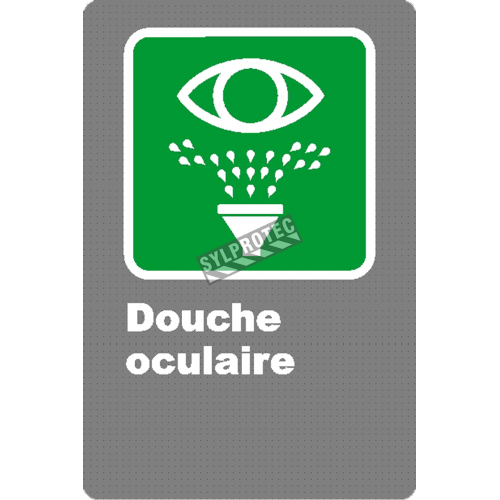 French CSA "Emergency Eyewash" sign in various sizes, shapes, materials & languages + optional features