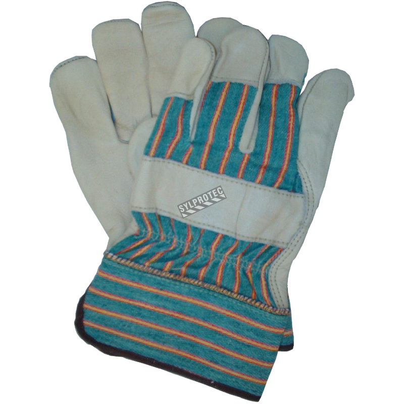 Gants en cuir de vache & tricot de coton avec manchette rigide