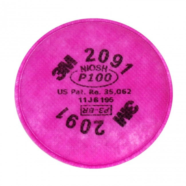 3M 2091 P100 filter for half & full facepiece respirators series 6000, 7000 & FF-400. NIOSH approved. Sold in pairs.