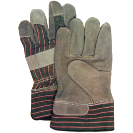 Split leather glove for women, open rubber cuffs.