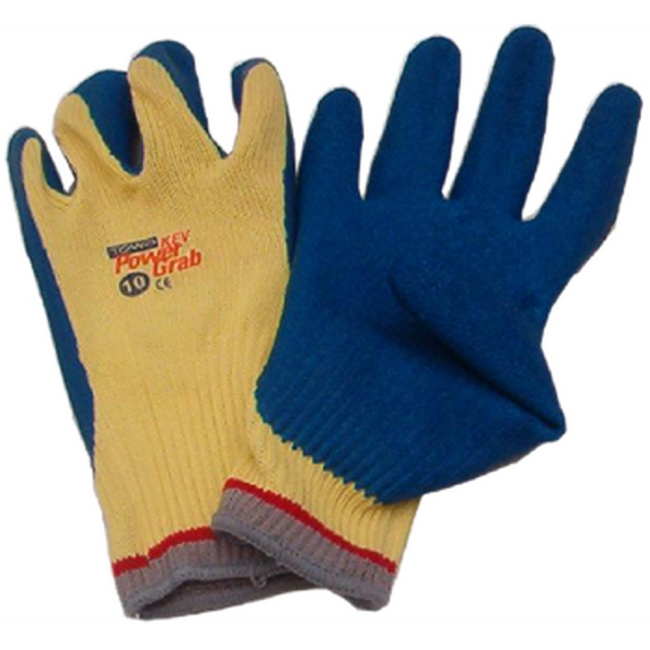 Powergrab® 10-gauge Kevlar knit gloves with a wrinkle-grip latex coating up to the wrist. ASTM/ANSI puncture level 5