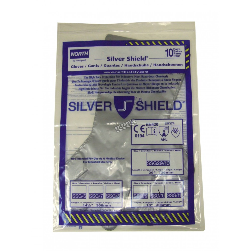SPI Santé Sécurité  Gants de travail ambidextres résistants aux produits  chimiques North SilverShield, 10 paires