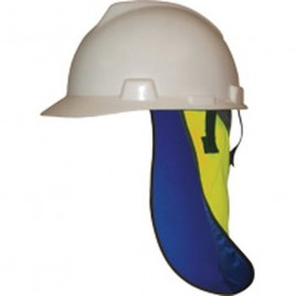 Neck protection for safety helmet with refreshing towel made of crystal acrylic polymer and nylon.