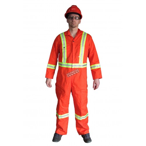 Orange coveralls with reflective band