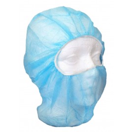 Disposable balaklava hood made of blue polypropylene, latex free, 500/case.
