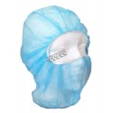 Disposable balaklava hood made of blue polypropylene, latex free, 500/case.