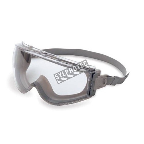 UVEX Stealth gray safety goggles with clear lens and neoprene headband.