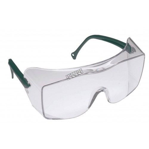 3M OX protective eyewear with DX anti-fog treated clear polycarbonate lens for over-the-glass coverage for prescription glasses.
