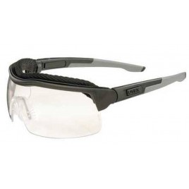 Uvex ExtremePro protective eyewear with anti-scratch treated clear polycarbonate lenses, MoistureWick brow & GripClick frame.