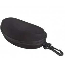 Black case for safety glasses, with integrated belt clip.