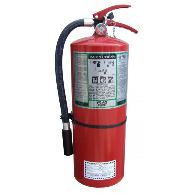Portable fire extinguisher with FE36, 9.5 lbs, type ABC, ULC 1A-10BC, with wall hook. Ideal for electronics.