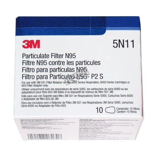 3M N95 NIOSH approved filter for filter retainer 501 and 3M 6000 series cartridges. Sold by the pair. 10 units/box.