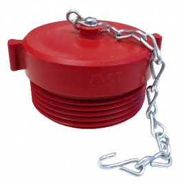 Outer threaded plastic cap for fire department (Siamese) connection, 2.5 inch, with chain for Quebec