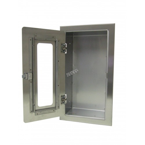 Cabinet semi-encastré en acier inoxydable, pour extincteurs à poudre de 5 lbs. Idéal pour l&#039;industrie alimentaire.