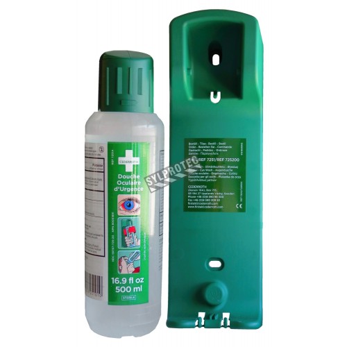 Support mural pour solution Cederroth pour lavage oculaire (500 ml).