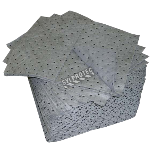 Universal absorbent pads for non-corrosive spills, 15 X 18 inches, 100 pads/package.
