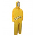 Cost effective waterproof hi viz yellow PVC 3 piece kit raincoat bib overalls removable hood available in XS to 4XL
