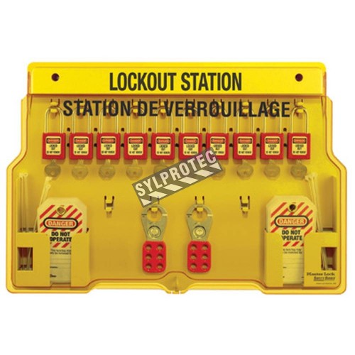 Lockout Station 10 padlocks, 2 hasps and 24 hazard labels do not operate (bilingual).