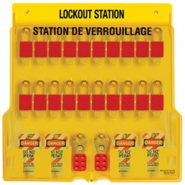 Lockout Station 20 padlocks, 4 hasps and 48 hazard labels do not operate (bilingual).