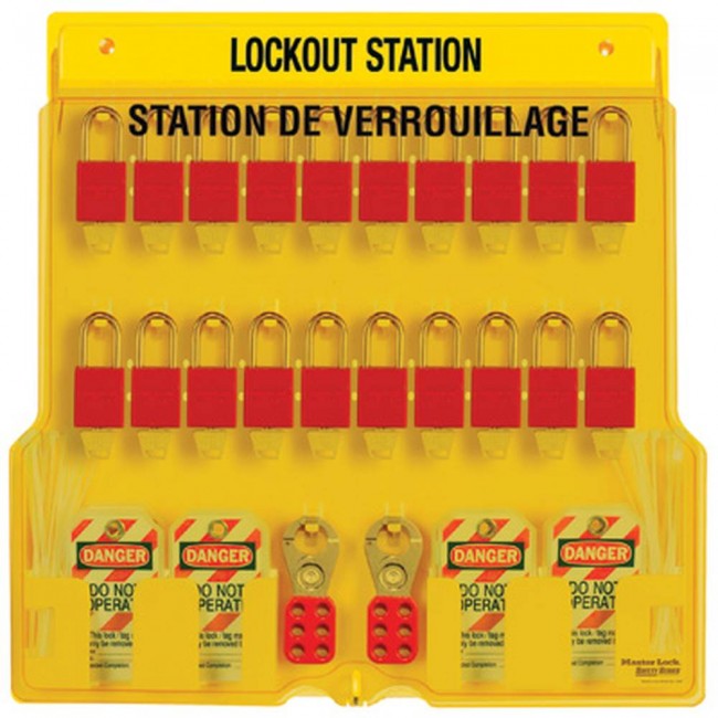 Lockout Station 20 padlocks, 4 hasps and 48 hazard labels do not operate (bilingual).