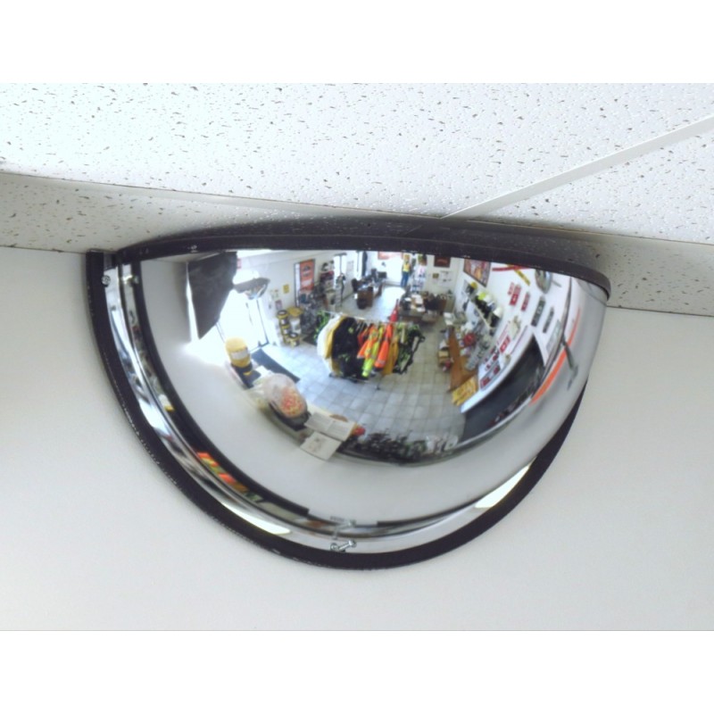 Miroir convexe en demi-dôme pour vue à 180° dans une intersection en T