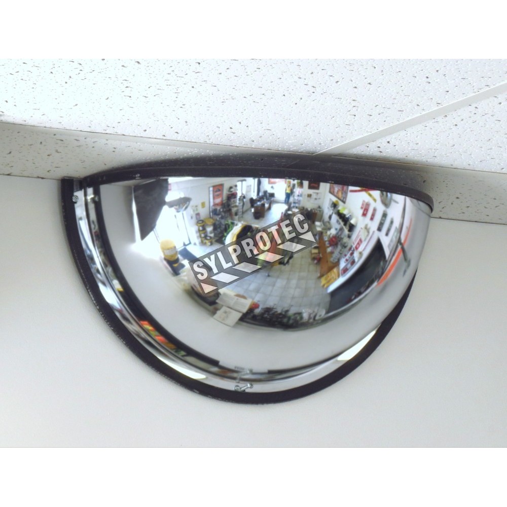 Miroir convexe en demi-dôme pour vue à 180° dans une intersection en T