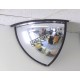 Acrylic quarter dome convex mirror, for installation indoors in a 90-degree corner.