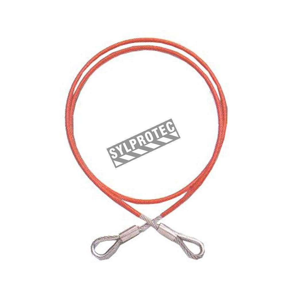 Peakworks Fall Protection V8208005 Cable Anchor Sling Red 2 Eye Rings 1/4 Thick Length PVC Coated with 5 ft 