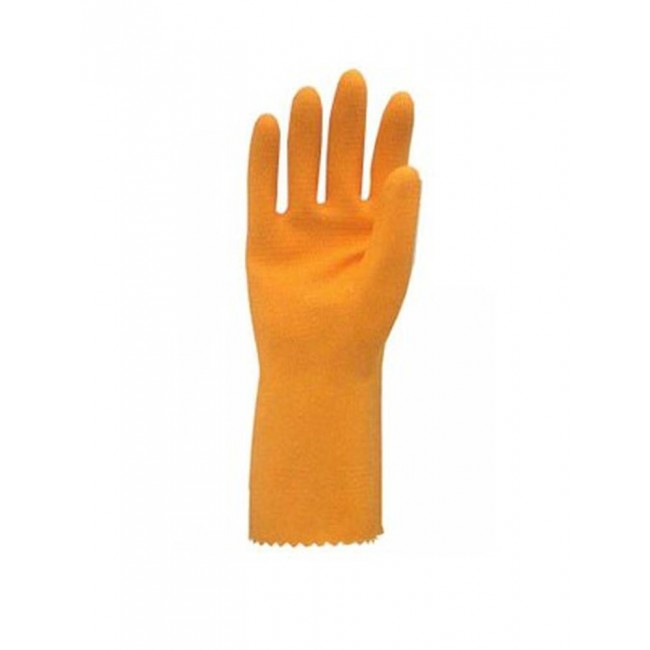 Natural orange rubber latex unsupported textured & flock-lined safety glove. 13 in long and 30 mils thick.