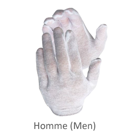 Mens’ inspection gloves, lightweight bleached cotton.
