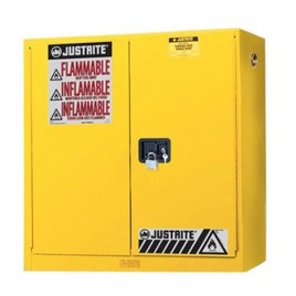 Wall-mounted flammable liquids storage cabinet, 20 US gallons (76 L), FM, NFPA and OSHA-approved.
