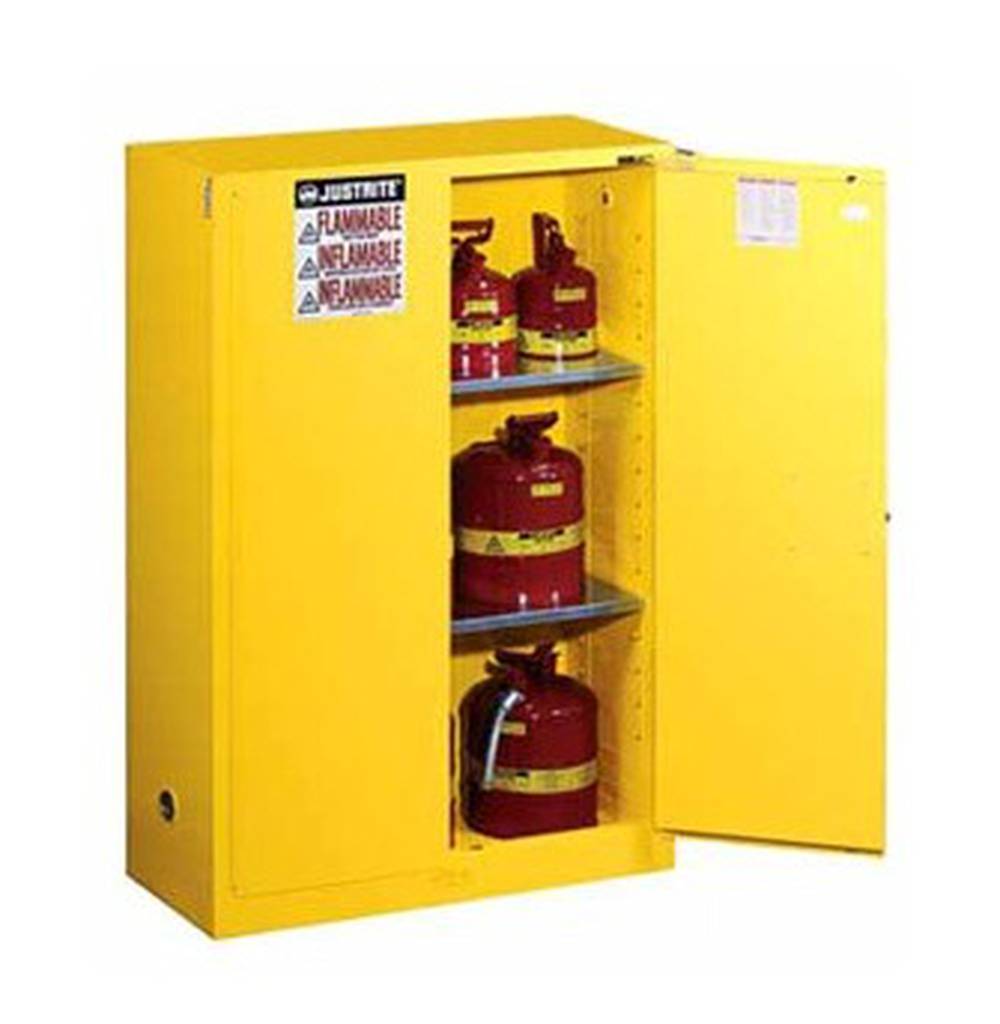 Yellow 65 Height Justrite 894520 Sure-Grip EX Flammable Safety Cabinet Steel 45 lb 43 Wide 2 Self-Close Doors 18 Length 2 Shelves 
