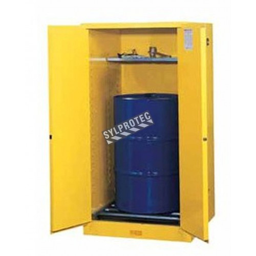 Vertical storage cabinet for drums of 55 US gallons (208 L), FM, NFPA, OSHA-approved.