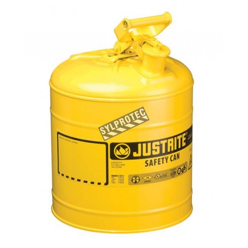 Bidon d'acier jaune pour liquides inflammables, type 1, 5 gallons, approuvé FM, UL, OHSA.