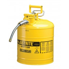Yellow steel flammable liquids container, type 2, 5 gallons, approved FM, UL, OHSA.