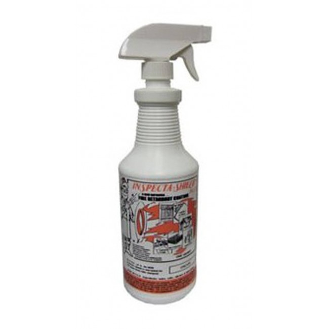 "Inspecta-Shield Plus" fire retardant solution, 1 quart (950 ml) bottle with spray nozzle. Against type A fires, certified UL.