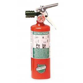 Portable fire extinguisher with Halotron I, 5 lbs, class BC, ULC 5B:C, with vehicle hook.