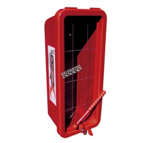 Surface-mounted outdoors plastic cabinet for 20 lbs extinguishers.