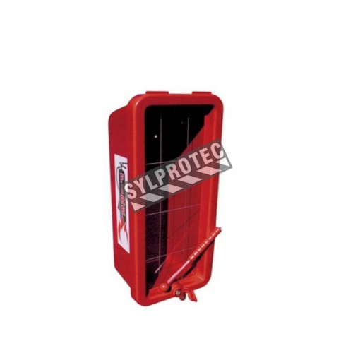 Surface-mounted outdoors plastic cabinet for 5 lbs extinguishers.