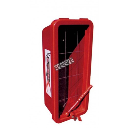 Surface-mounted outdoors plastic cabinet for 10 lbs extinguishers.