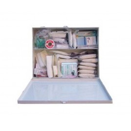 First aid kit with 30 types of items for daycare centers, compliant with Quebec regulation.
