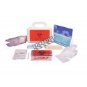 Comprehensive body fluids clean-up kit including some Red-Z spill control solidifier for one-off use