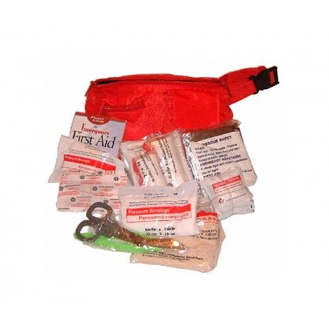 Waist pouch first aid kit for trauma.